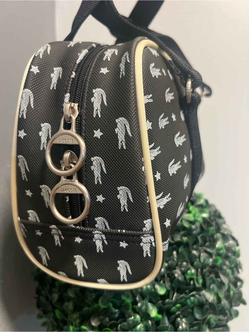 Not for sale Lacoste Black Toiletry Barrel Bag with White Logo Print - Picture 11 of 11